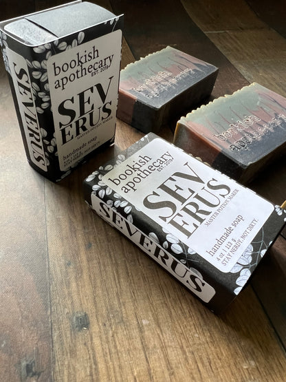 two bars of packaged bookish apothecary soap
