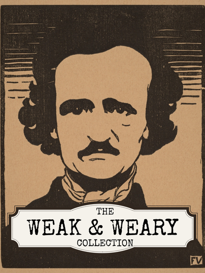 Illustration of a man's face with 'The Weak & Weary Collection' text on a brown background