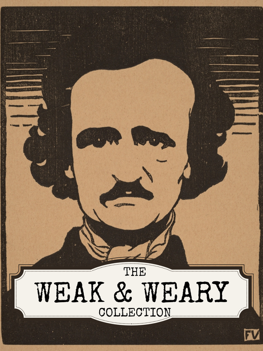 Illustration of a man's face with 'The Weak & Weary Collection' text on a brown background