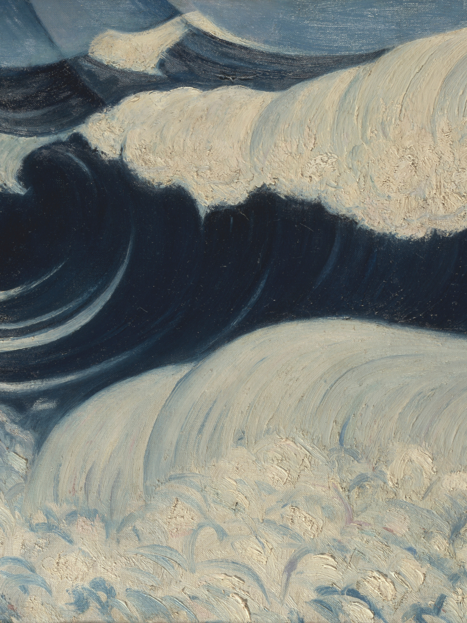 Artistic depiction of wavy patterns in blue and beige tones