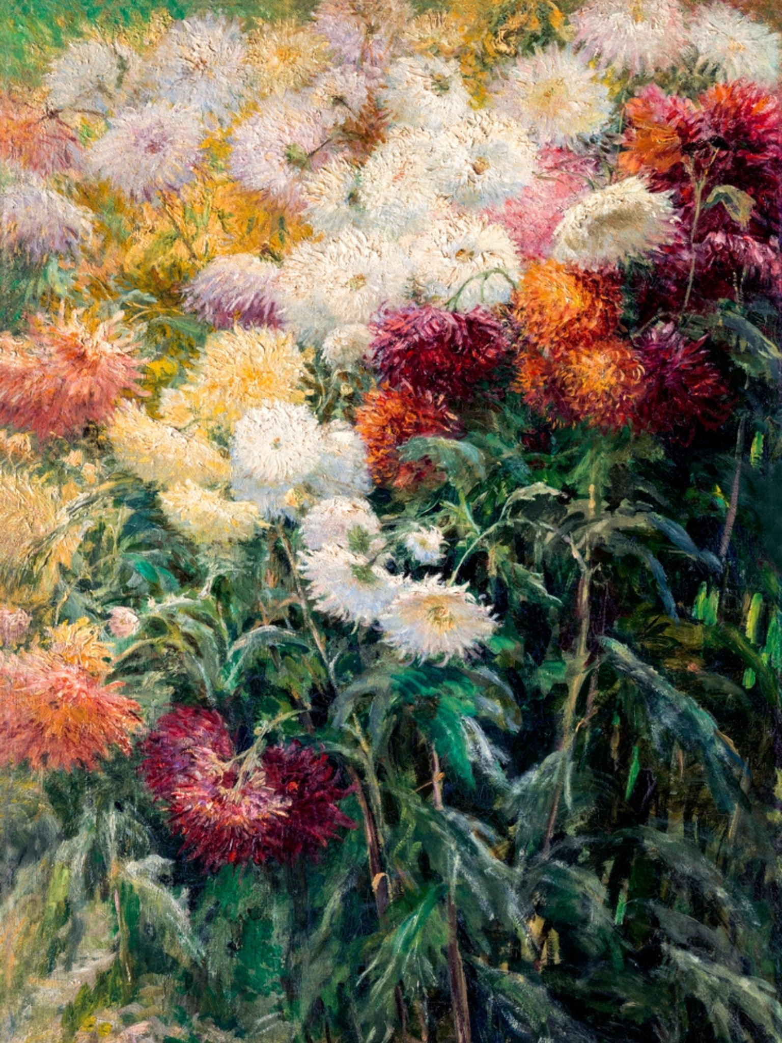Colorful floral painting with a variety of flowers