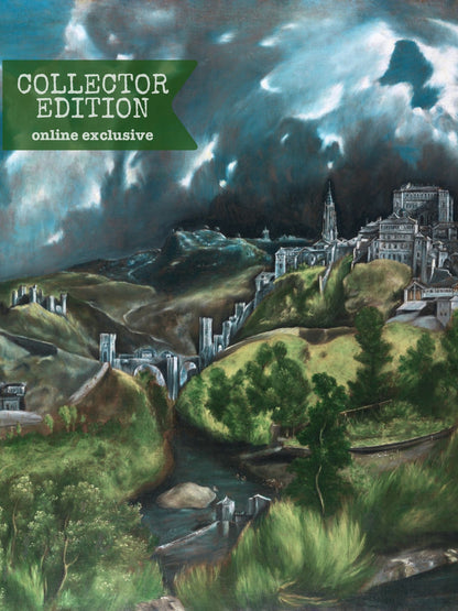 Artistic depiction of a landscape with a cityscape under a cloudy sky, labeled 'Collector Edition' online exclusive.