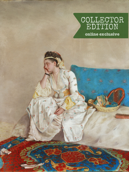 Woman in historical attire sitting on a couch with 'Collector Edition' text at the top.